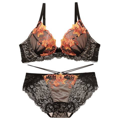 9/30再販!【永尾まりや着用】【Reinest】シックブロッサムコードブラジャー&バック透けフルバックショーツ[推し](ブラック-A65/ショーツM)