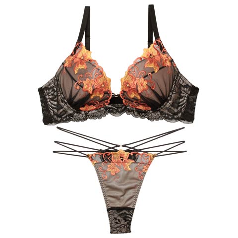 9/30再販!【Tバック】【永尾まりや着用】【Reinest】シックブロッサムコードブラジャー&バック透けTバックショーツ[推し](ブラック-A65/ショーツM)