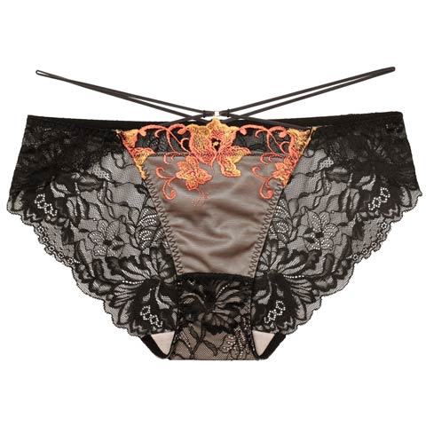 8/1新作!【Reinest】シックブロッサムコードバック透け選べるショーツ[おそろいショーツ](ブラック/フルバック-M)