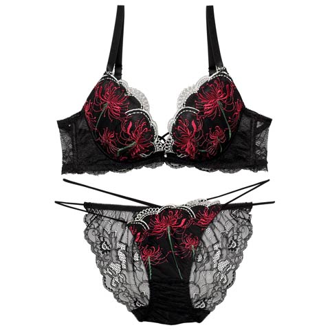 10/4再販!【Reinest】スパイダーリリーレースブラジャー&バック透けフルバックショーツ[推し](ブラック-A65/ショーツM)