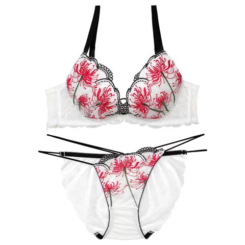 10/4再販!【Reinest】スパイダーリリーレースブラジャー&バック透けフルバックショーツ[推し](ホワイト-A65/ショーツM)