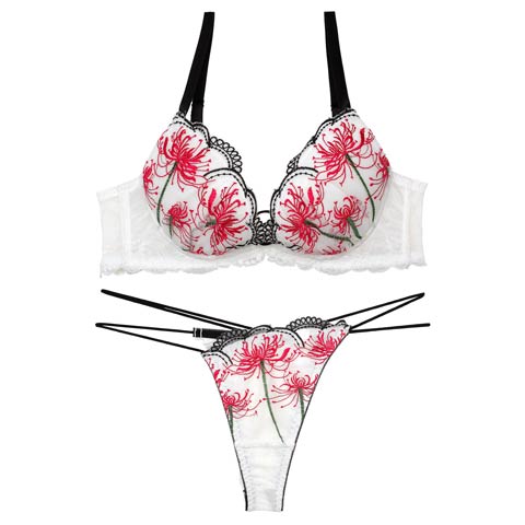 10/4再販!【Tバック】【Reinest】スパイダーリリーレースブラジャー&バック透けTバックショーツ[推し](ホワイト-A65/ショーツM)