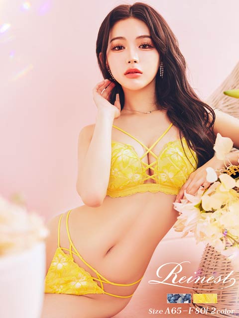 【Reinest】グラマーレースアップリリーブラジャー&バック透けフルバックショーツ [推し]