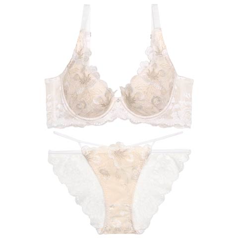 10/7再販!【Reinest】【永尾まりや着用】グリッターリュクスフラワーブラジャー&バック透けフルバックショーツ[推し](オフホワイト-A65/ショーツM)