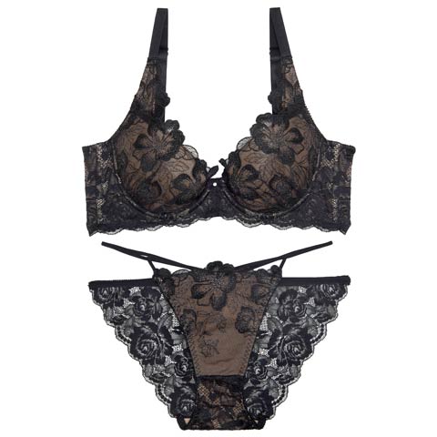 10/7再販!【Reinest】【永尾まりや着用】グリッターリュクスフラワーブラジャー&バック透けフルバックショーツ[推し](ブラック-A65/ショーツM)