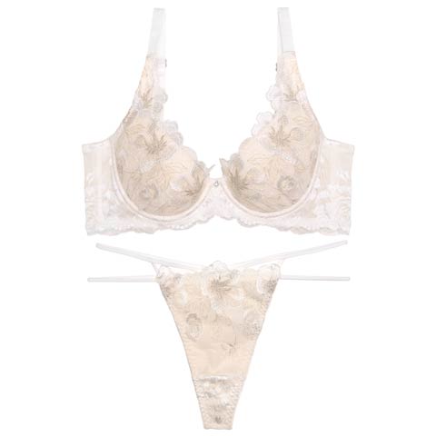 10/7再販!【Tバック】【Reinest】【永尾まりや着用】グリッターリュクスフラワーブラジャー&バック透けTバックショーツ[推し](オフホワイト-A65/ショーツM)