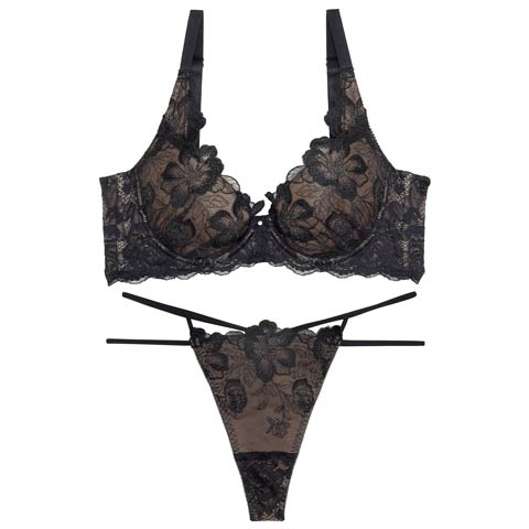 10/7再販!【Tバック】【Reinest】【永尾まりや着用】グリッターリュクスフラワーブラジャー&バック透けTバックショーツ[推し](ブラック-A65/ショーツM)