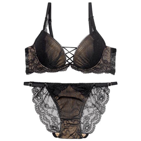 9/1新作!【Reinest】【永尾まりや着用】メロウプリーツレースアップブラジャー&バック透けフルバックショーツ[推し](ブラック-A65/ショーツM)