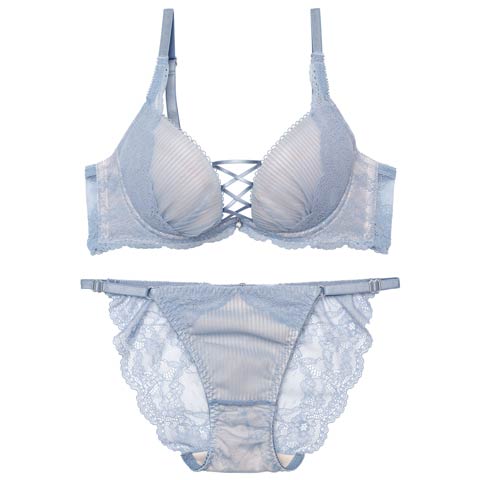 9/1新作!【Reinest】【永尾まりや着用】メロウプリーツレースアップブラジャー&バック透けフルバックショーツ[推し](ブルーグレー-A65/ショーツM)