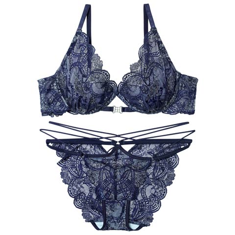 12/1新作!【永尾まりや着用】【Reinest】エレガントジュエルレースブラジャー&バック透けフルバックショーツ[推し](ネイビー-A65/ショーツM)