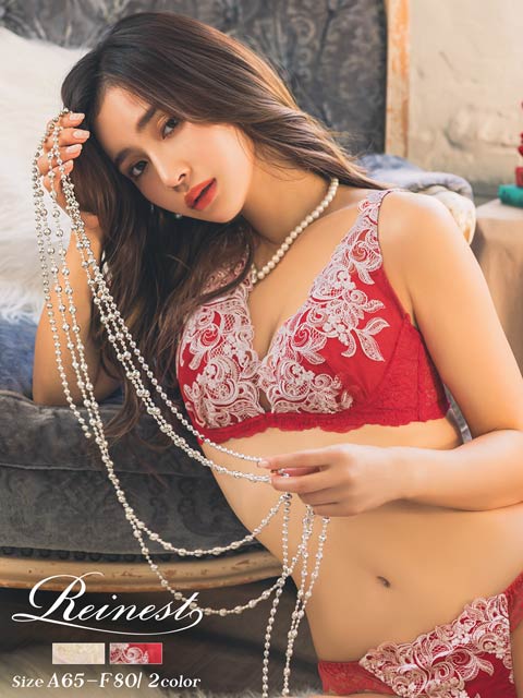 【Reinest】エレガントロイダリーブラジャー&バック透けフルバックショーツ [推し]