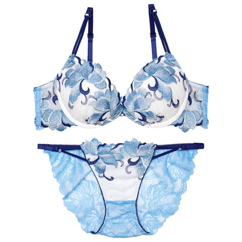 【Reinest】【永尾まりや着用】ルミナスクイーンフラワーブラジャー&バック透けフルバックショーツ[推し](ブルー-A65/ショーツM)