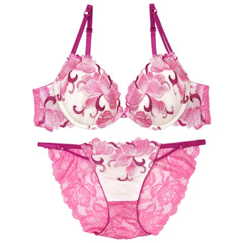 【Reinest】【永尾まりや着用】ルミナスクイーンフラワーブラジャー&バック透けフルバックショーツ[推し](ピンク-A65/ショーツM)