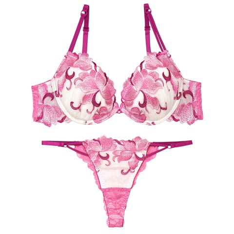 【Tバック】【Reinest】【永尾まりや着用】ルミナスクイーンフラワーブラジャー&バック透けTバックショーツ[推し](ピンク-A65/ショーツM)