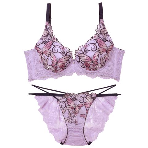7/14新作!【Reinest】【永尾まりや着用】エレガンスパピヨンフルール育乳★魔法のブラジャー&バック透けフルバックショーツ[推し](パープル-A65/ショーツM)