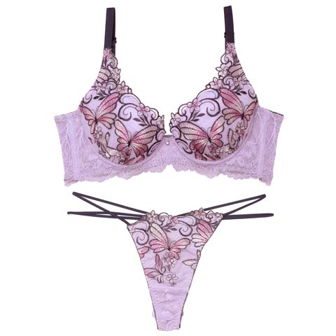 7/14新作!【Tバック】【Reinest】【永尾まりや着用】エレガンスパピヨンフルール育乳★魔法のブラジャー&バック透けTバックショーツ[推し](パープル-A65/ショーツM)
