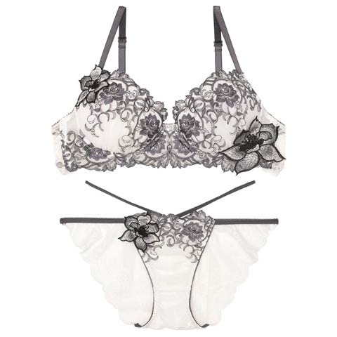 9/17再販!【Reinest】【永尾まりや着用】ロイヤルアイビーローズブラジャー&バック透けフルバックショーツ[推し](グレー-A65/ショーツM)