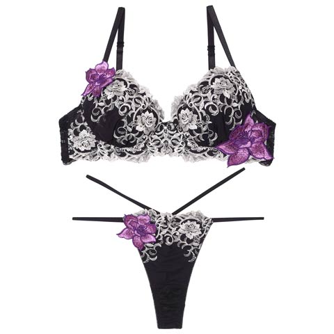 9/17再販!【Tバック】【Reinest】【永尾まりや着用】ロイヤルアイビーローズブラジャー&バック透けTバックショーツ[推し](ブラック-A65/ショーツM)