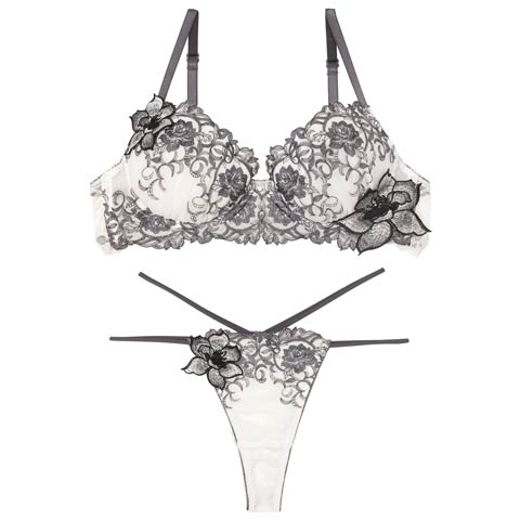 9/17再販!【Tバック】【Reinest】【永尾まりや着用】ロイヤルアイビーローズブラジャー&バック透けTバックショーツ[推し](グレー-A65/ショーツM)