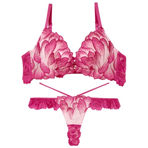 11/15再販!【Tバック】【Reinest】ルミエールペタルレーシーブラジャー&バック透けTバックショーツ[推し](ローズピンク-A65/ショーツM)