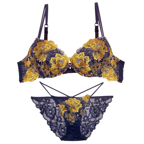 8/22新作!【Reinest】【永尾まりや着用】シャルムピオニーブルームブラジャー&バック透けフルバックショーツ[推し](ネイビー-A65/ショーツM)