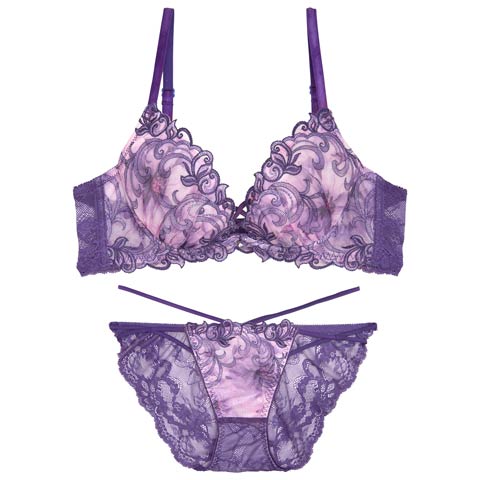 9/26新作!【永尾まりや着用】【Reinest】ジュエルアイビーフローラルブラジャー&バック透けフルバックショーツ[推し](バイオレット-A65/ショーツM)