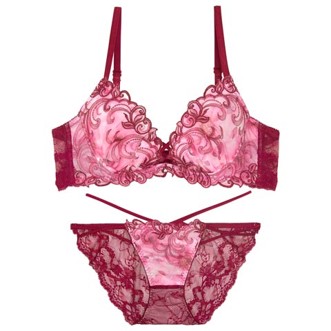 9/26新作!【永尾まりや着用】【Reinest】ジュエルアイビーフローラルブラジャー&バック透けフルバックショーツ[推し](ボルドー-A65/ショーツM)