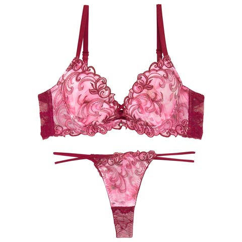 9/26新作!【Tバック】【永尾まりや着用】【Reinest】ジュエルアイビーフローラルブラジャー&バック透けTバックショーツ[推し](ボルドー-A65/ショーツM)