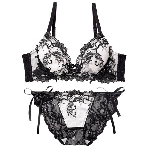 11/14新作!【Reinest】【永尾まりや着用】バロックリーフエンブロイダリーブラジャー&サイド紐バック透けフルバックショーツ[推し](ブラック-A65/ショーツM)
