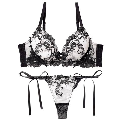 11/14新作!【Tバック】【Reinest】【永尾まりや着用】バロックリーフエンブロイダリーブラジャー&サイド紐バック透けTバックショーツ[推し](ブラック-A65/ショーツM)