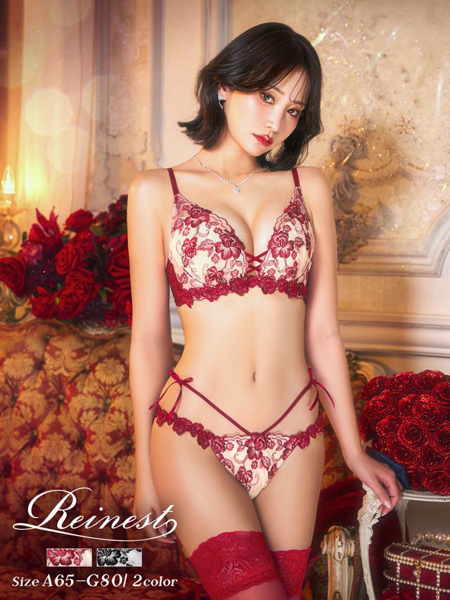 2/18新作!【永尾まりや着用】【Reinest】ラディアントブロッサムブラジャー&バック透けフルバックショーツ