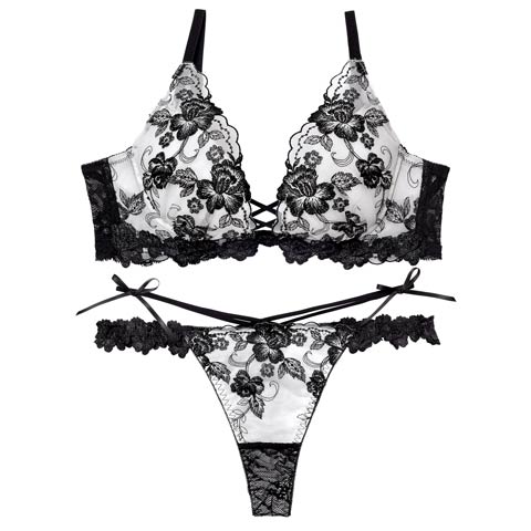 2/18新作!【永尾まりや着用】【Reinest】ラディアントブロッサムブラジャー&バック透けTバックショーツ(ブラック-A65/ショーツM)