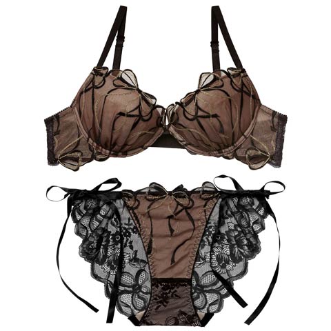 2/25新作!【永尾まりや着用】【Reinest】メロウリボンレースブラジャー&サイド紐バック透けフルバックショーツ[推し](ブラック-A65/ショーツM)