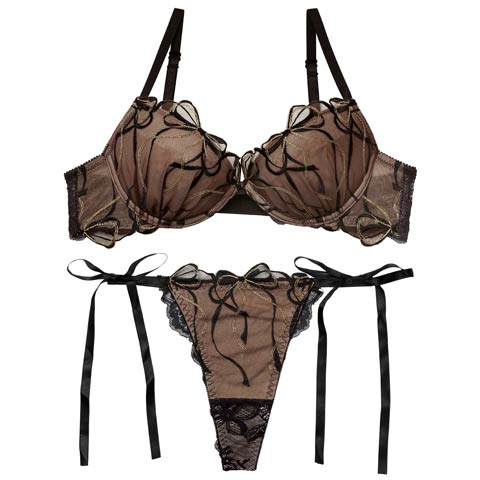 2/25新作!【Tバック】【Reinest】【永尾まりや着用】メロウリボンレースブラジャー&サイド紐バック透けTバックショーツ[推し](ブラック-A65/ショーツM)