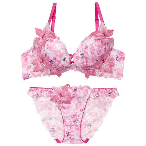 4/6新作!【Reinest】【永尾まりや着用】ルミナスリリーブロッサムブラジャー&バック透けフルバックショーツ[推し](ピンク-A65/ショーツM)