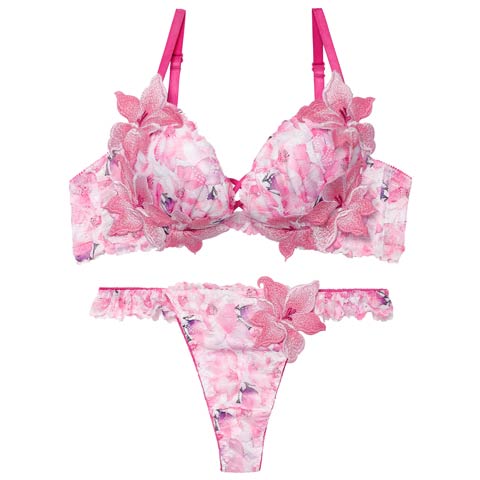 4/6新作!【Tバック】【Reinest】【永尾まりや着用】ルミナスリリーブロッサムブラジャー&バック透けTバックショーツ[推し](ピンク-A65/ショーツM)