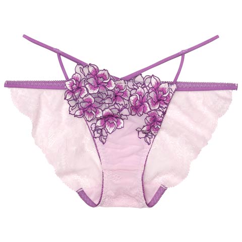 【Reinest】シャインブロッサムストリングバック透け選べるショーツ[おそろいショーツ](パープル/フルバック-M)