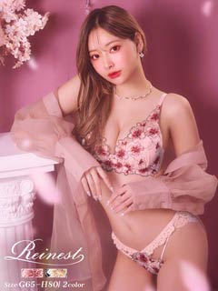 5/27再販!【Reinest】【GHサイズ】プルメリアエンブロイダリーブラジャー&バック透けフルバックショーツ[推し]
