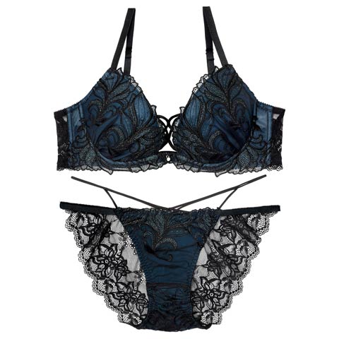 7/23新作!【Reinest】【永尾まりや着用】シャイニーフェザーリーフブラジャー&バック透けフルバックショーツ[推し](ブラック-A65/ショーツM)