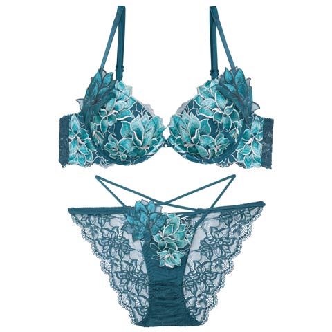 11/13再販!【Reinest】【永尾まりや着用】グラマラスピオニーコードブラジャー&バック透けフルバックショーツ[推し](グリーン-A65/ショーツM)