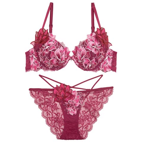 11/13再販!【Reinest】【永尾まりや着用】グラマラスピオニーコードブラジャー&バック透けフルバックショーツ[推し](ピンク-A65/ショーツM)