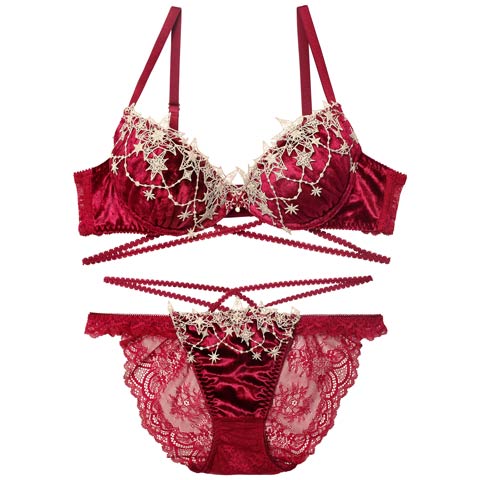 12/5再販!【Reinest】【永尾まりや着用】ノエルエトワールコードブラジャー&バック透けフルバックショーツ[推し](レッド-A65/ショーツM)