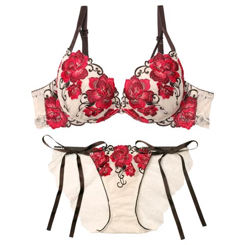 12/3新作!【Reinest】【永尾まりや着用】エターナル リッチローズブラジャー&サイド紐バック透けフルバックショーツ[推し](アイボリー-A65/ショーツM)