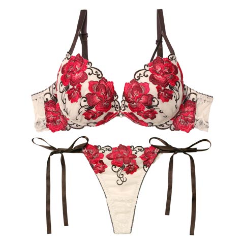 12/3新作!【Tバック】【Reinest】【永尾まりや着用】エターナル リッチローズブラジャー&サイド紐バック透けTバックショーツ[推し](アイボリー-A65/ショーツM)