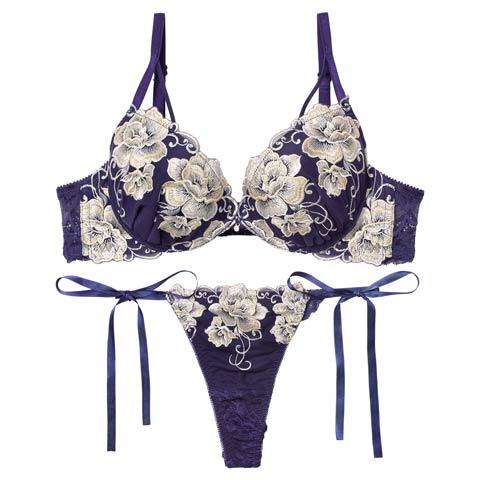 12/3新作!【Tバック】【Reinest】【永尾まりや着用】エターナル リッチローズブラジャー&サイド紐バック透けTバックショーツ[推し](ネイビー-A65/ショーツM)