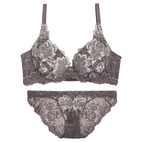 11/21新作!【Reinest】グラマラスピオニーカットストリング育乳脇高★魔法のブラジャー&バック透けフルバックショーツ[推し](グレー-A65/ショーツM)