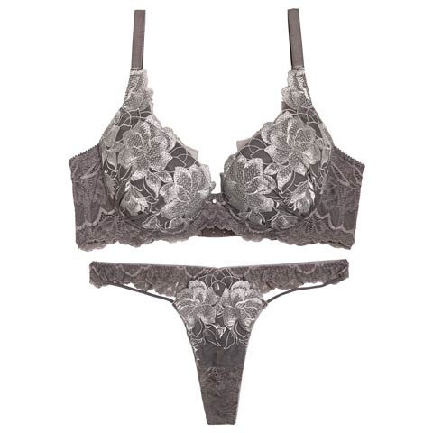 11/21新作!【Tバック】【Reinest】グラマラスピオニーカットストリング育乳★魔法のブラジャー&バック透けTバックショーツ[推し](グレー-A65/ショーツM)