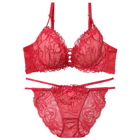 1/14新作!【永尾まりや着用】【Reinest】スピンドルクイーンハートブラジャー&バック透けフルバックショーツ[推し](レッド-A65/ショーツM)