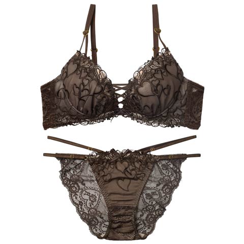 1/14新作!【永尾まりや着用】【Reinest】スピンドルクイーンハートブラジャー&バック透けフルバックショーツ[推し](ダークブラウン-A65/ショーツM)