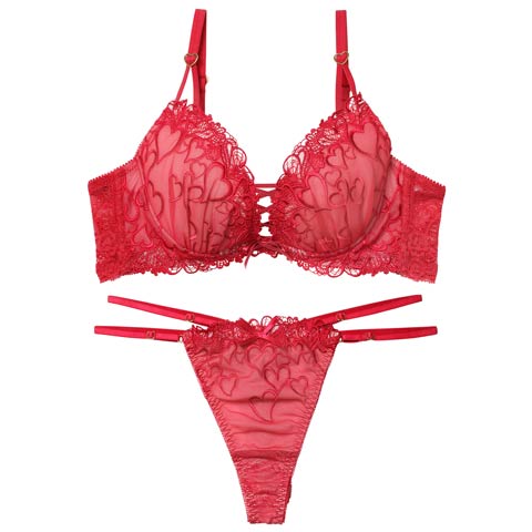 1/14新作!【Tバック】【永尾まりや着用】【Reinest】スピンドルクイーンハートブラジャー&バック透けTバックショーツ[推し](レッド-A65/ショーツM)